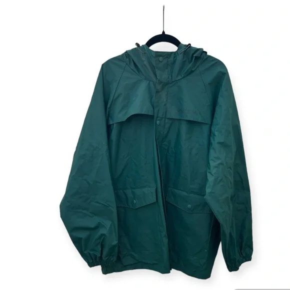 Columbia Men's Large Green Hood Snap Zip‎ Pockets Breathable Waterproof Jacket - Picture 13 of 15